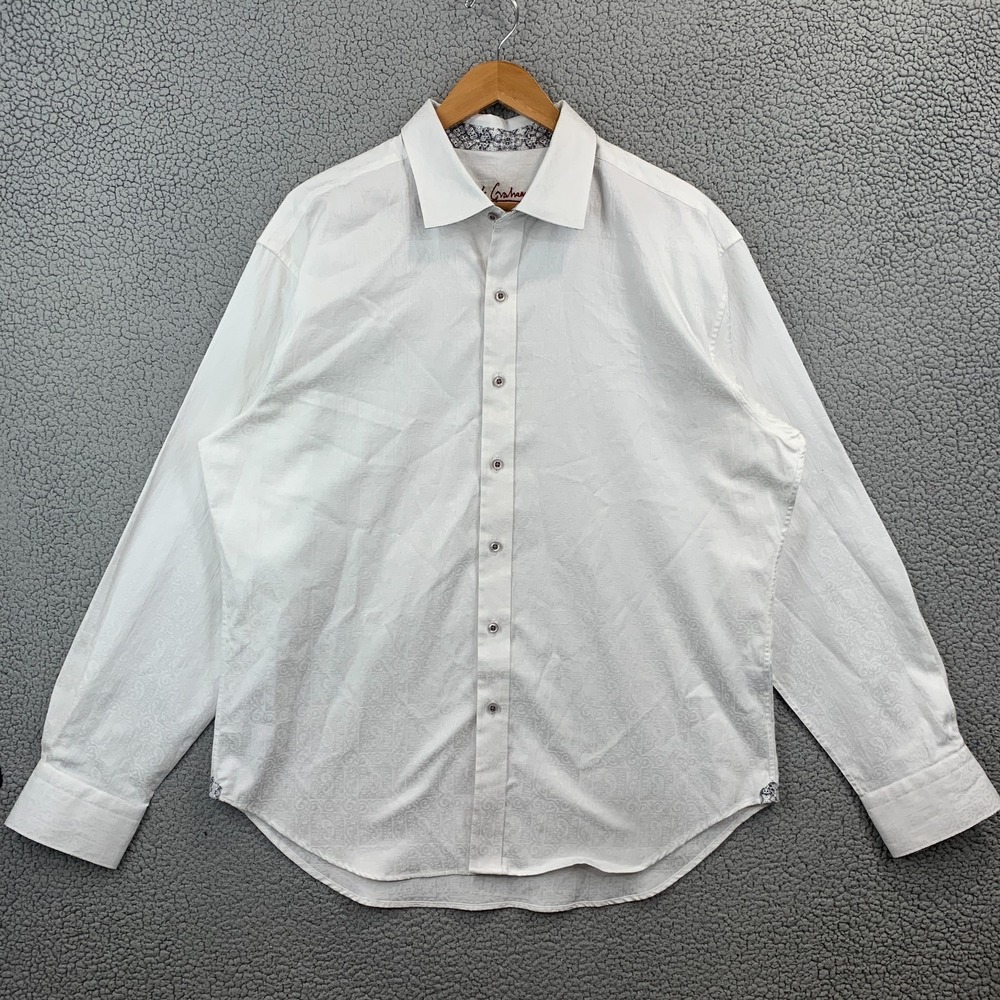 Robert Graham Shirt Men 2XL White Paisley Shadow Dress Business Flip Cuff Button